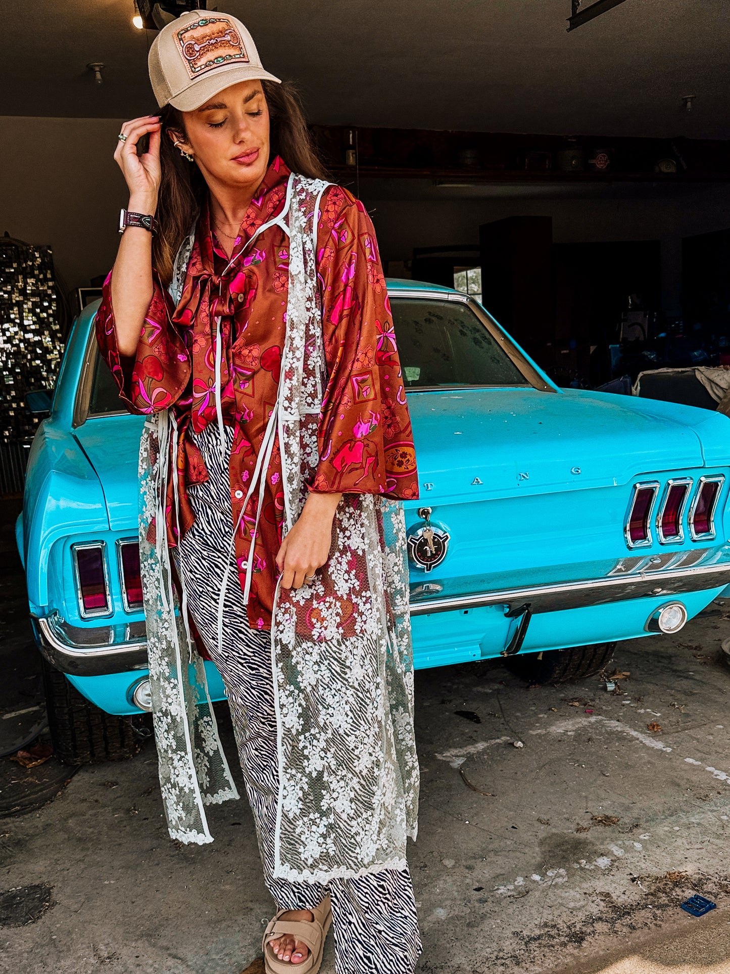 Teal Lace Tie Duster