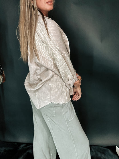 Gauze Button Down-Nude