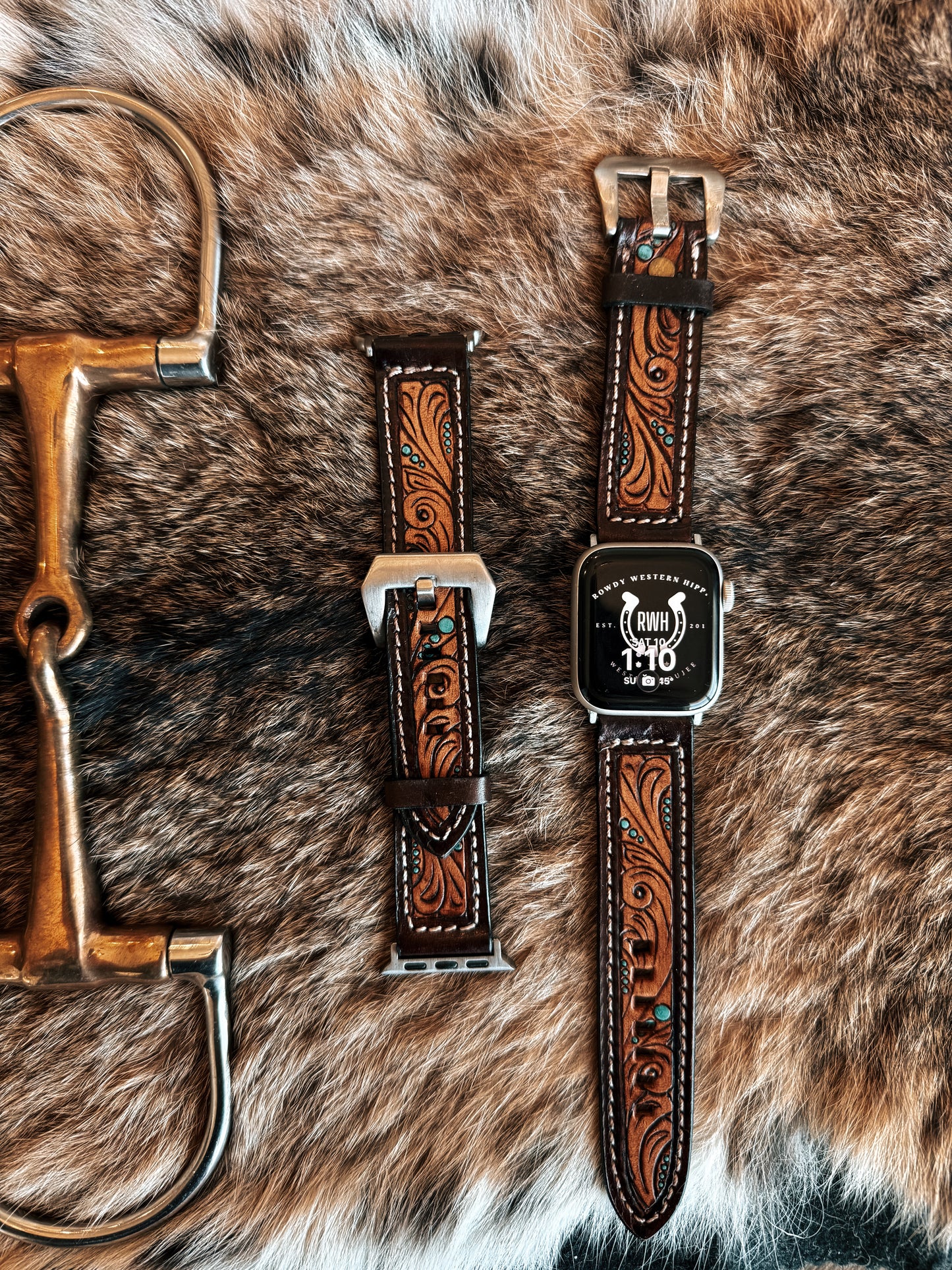 Turquoise Tooled Leather Watch Band