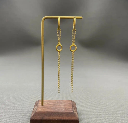 18K Golden Chain Fringe
Double Loop Huggie Earrings