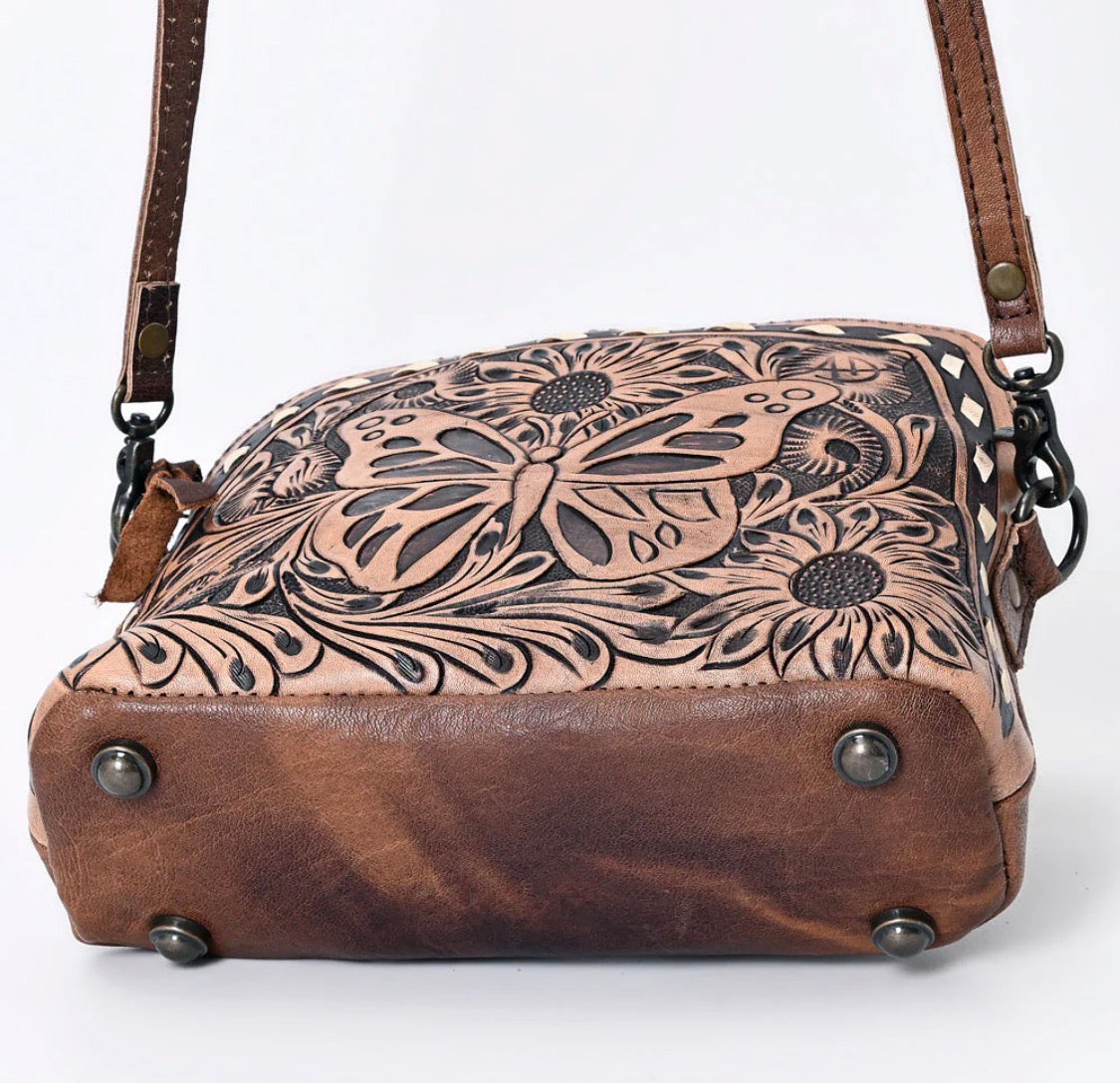 Tooled Leather Butterfly Crossbody