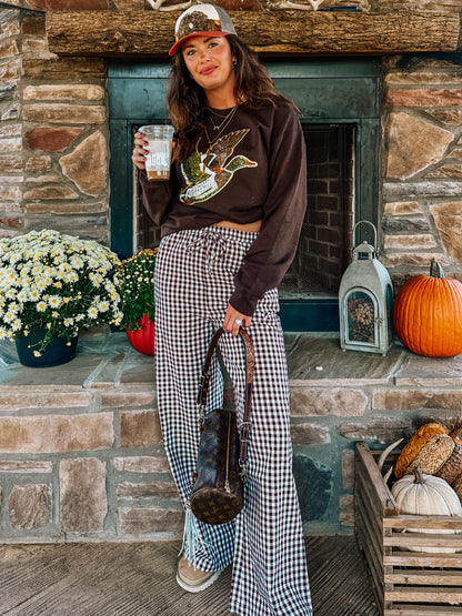 Gingham Brown Flare Pants￼