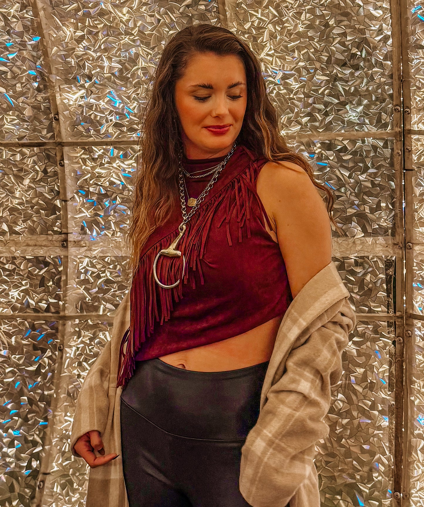 Suede Fringe Mock Neck Tank ￼