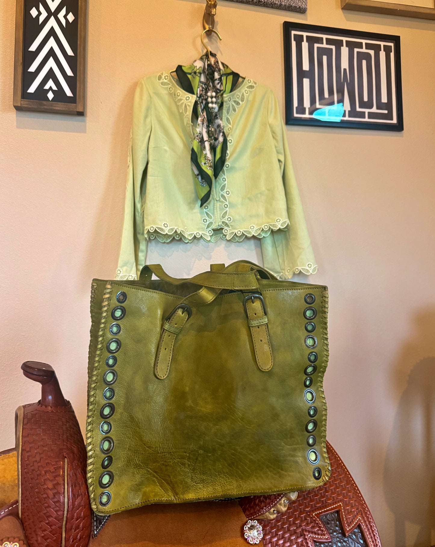 Matcha Green Genuine Leather Tote
