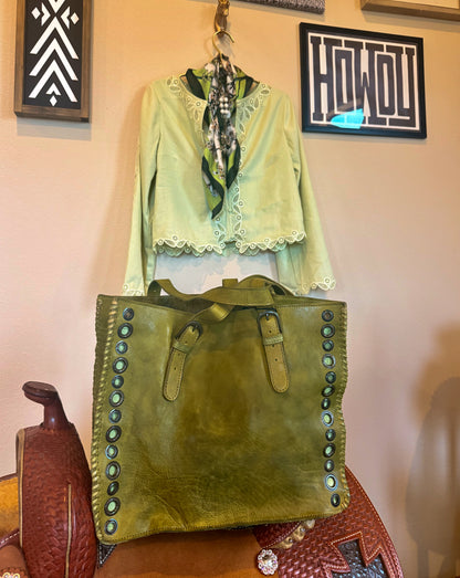 Matcha Green Genuine Leather Tote