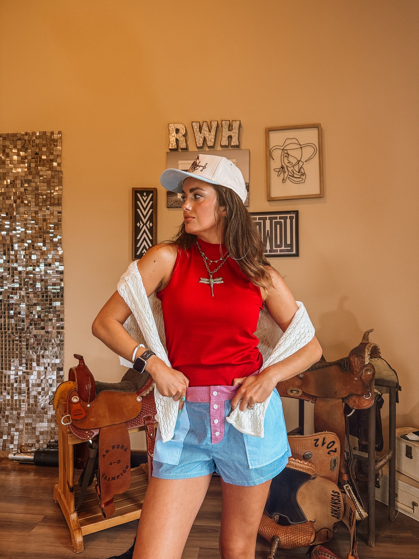 Red Mock Neck Tank