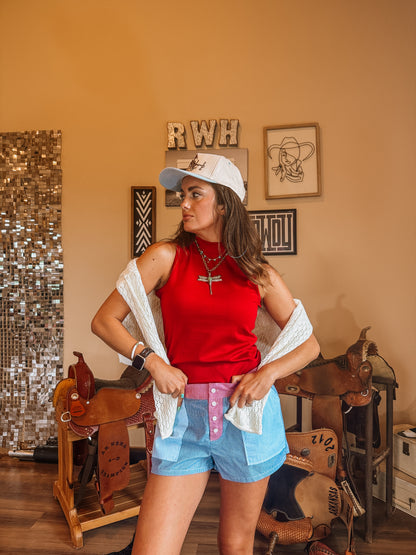 Red Mock Neck Tank