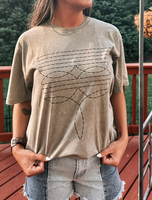 Mineral Washed Boot Stitch Tee