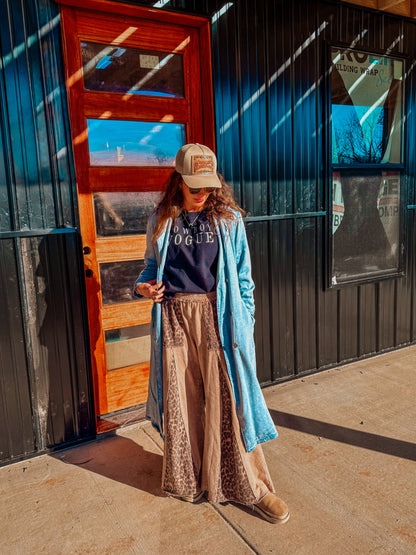 Mineral Washed Leopard Print Flare Pants