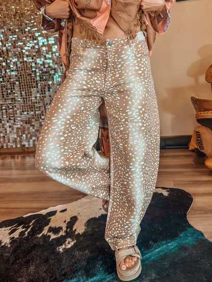 Bambi Deer Print Barrel Jeans