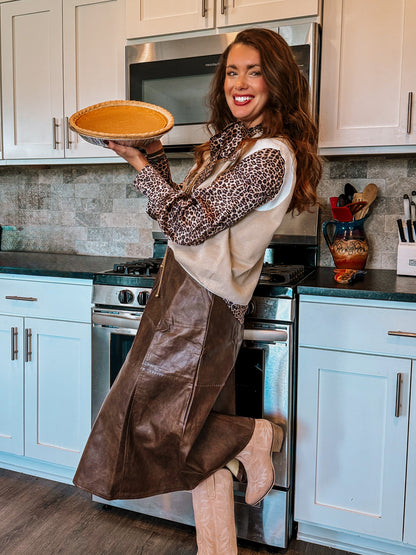 Washed Leather Midi Skirt