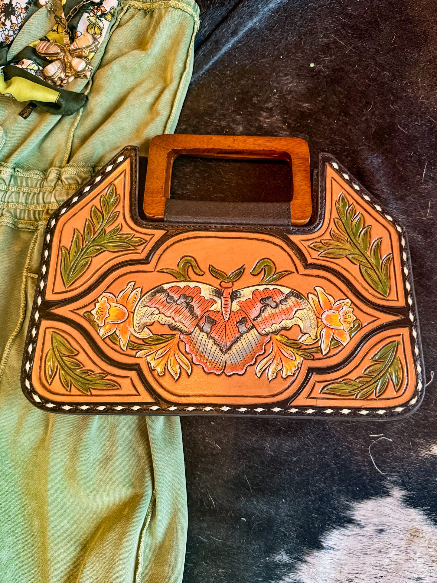 Butterfly Tooled Leather Clutch