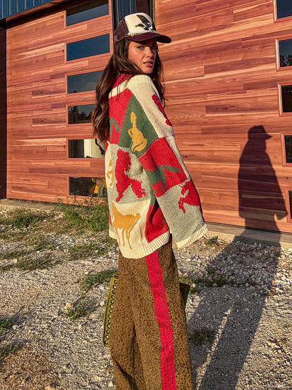 Kaleidoscope Cowgirl horse block print cardigan ￼