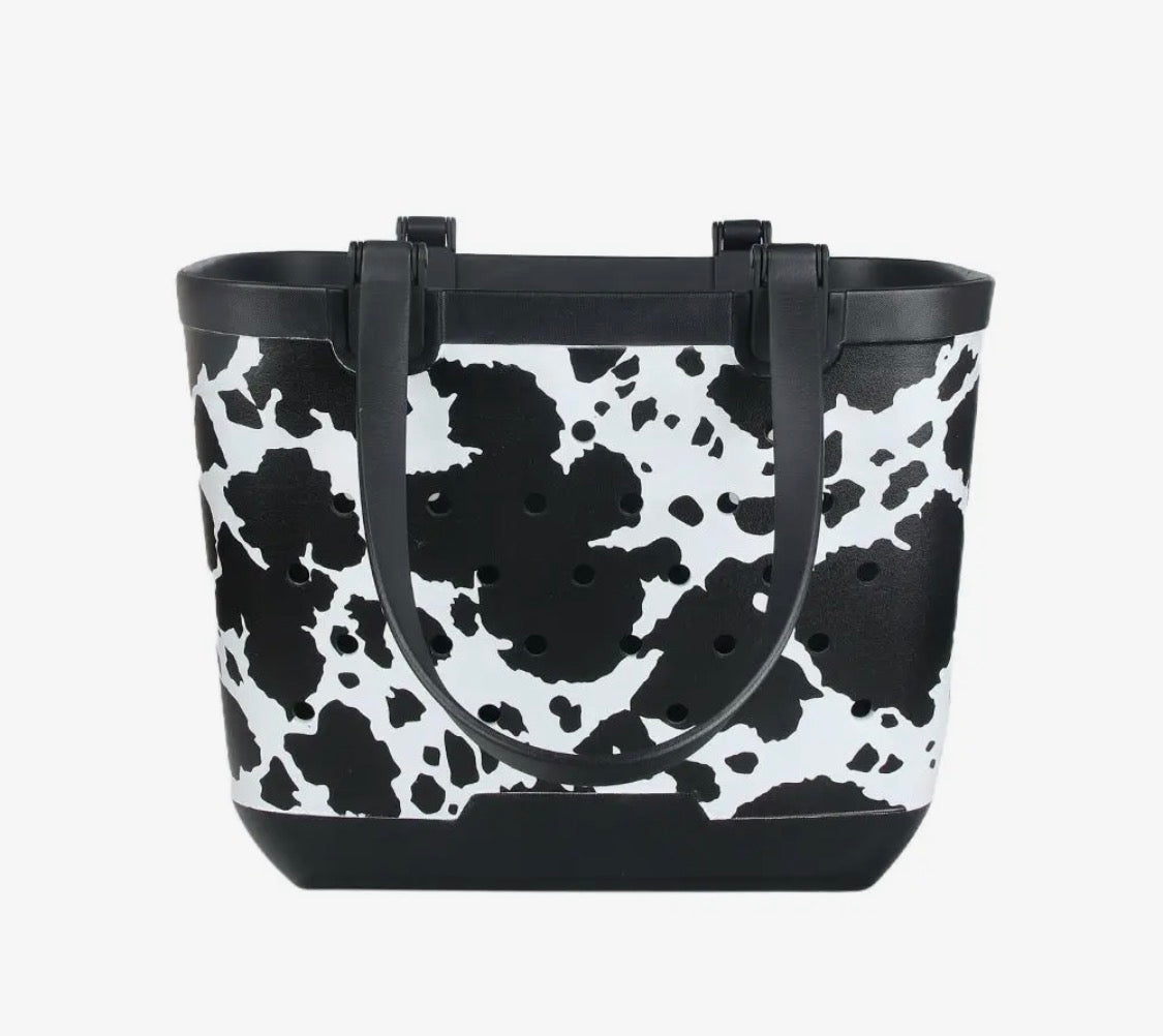 Cowhide Print Rubber Tote