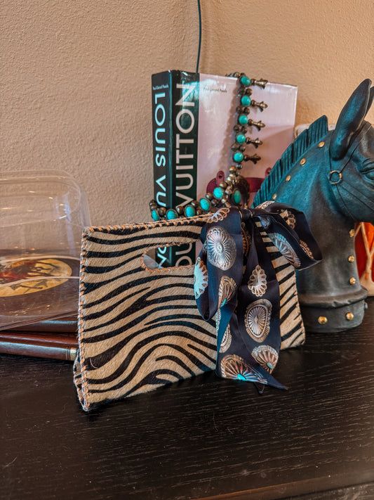 Cowhide Zebra Clutch