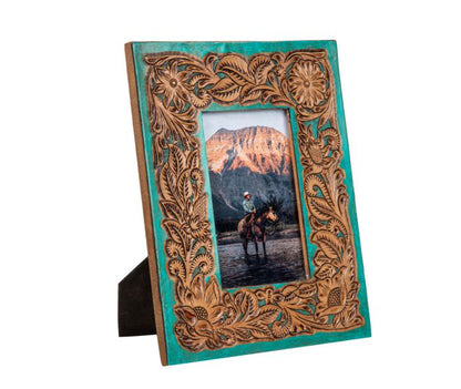 Turquoise Tooled Leather Picture Frame