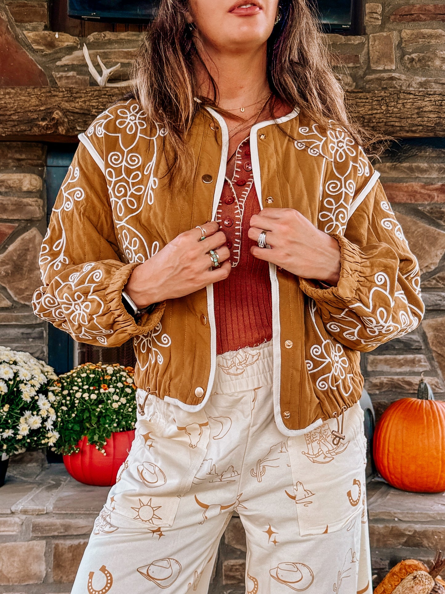 Embroidered quilted western jacket