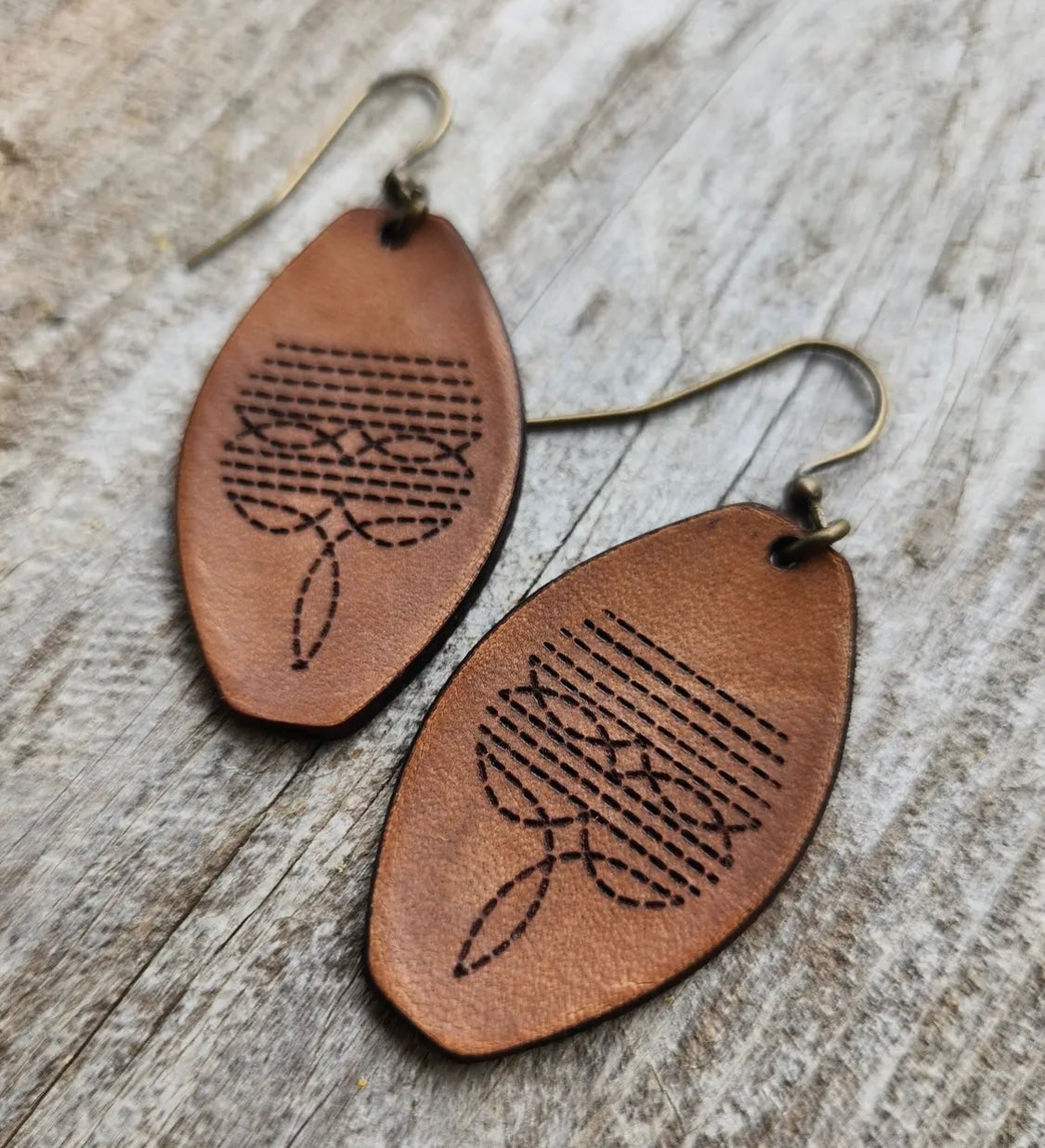 Dallas Boot Stitch Leather Earrings
