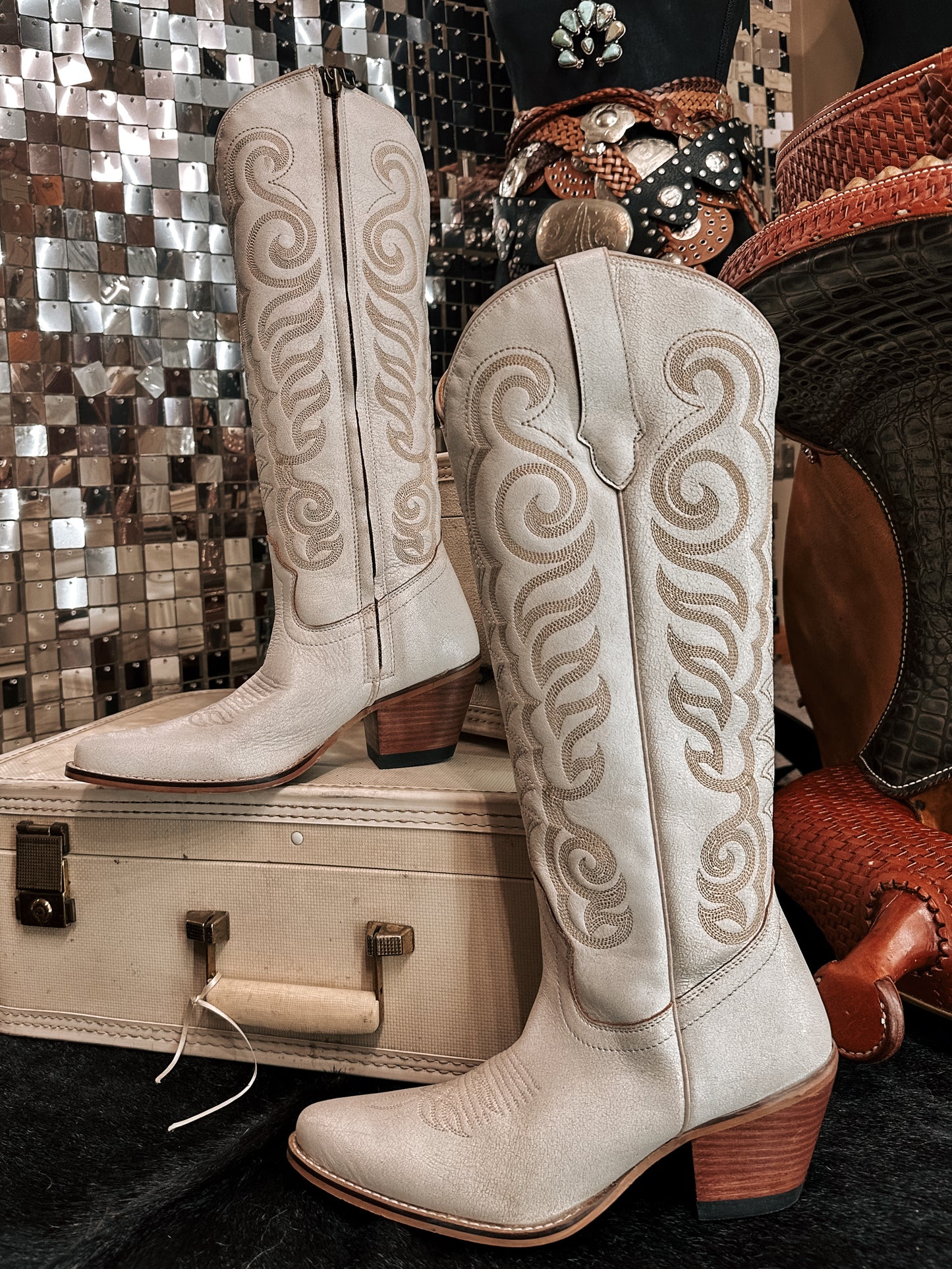 White Leather Cowgirl Boots