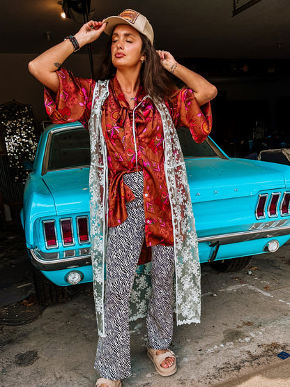 Teal Lace Tie Duster