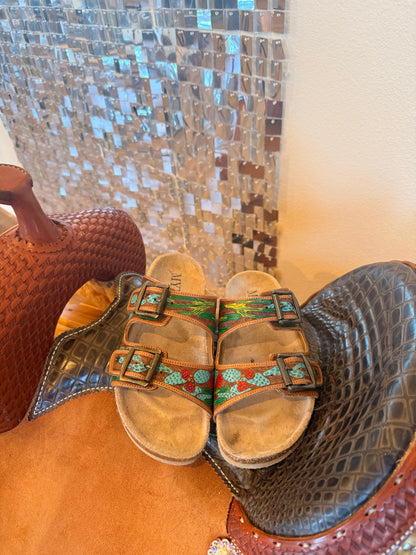 Tooled Leather Cactus Sandals — Size 8 (used in product photos