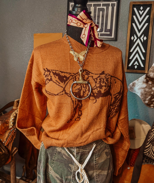 The Cowpony Crewneck Sweater in Chocolate Brown