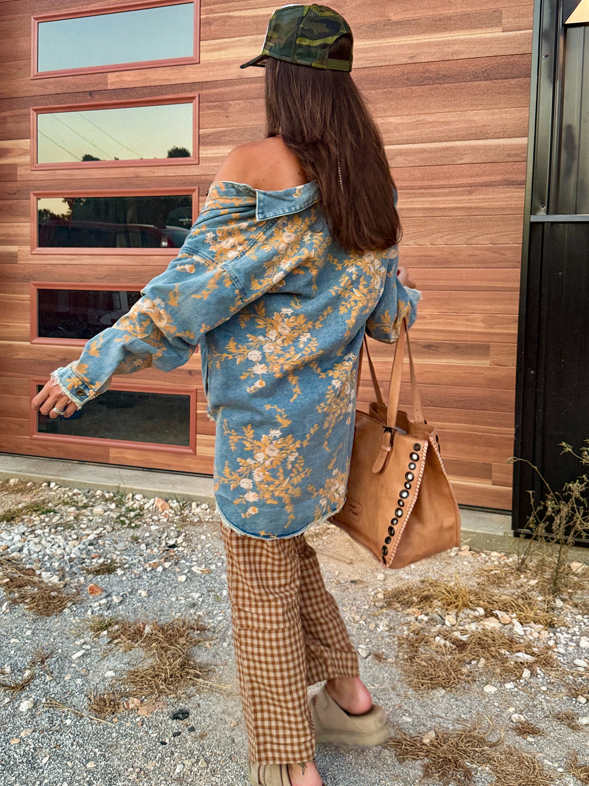 Floral denim BoHo shirt jacket ￼