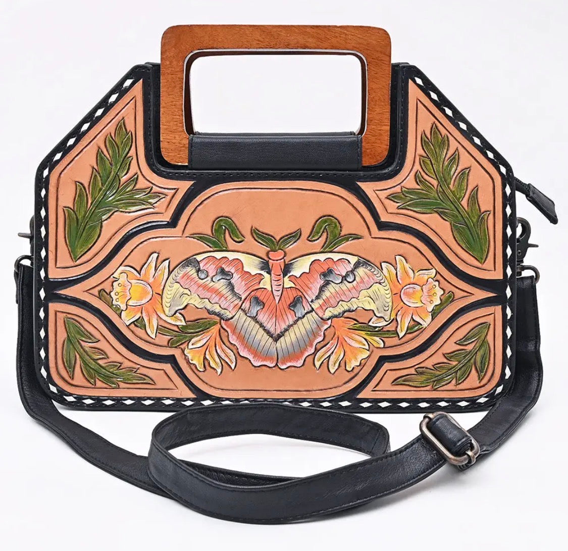 Butterfly Tooled Leather Clutch