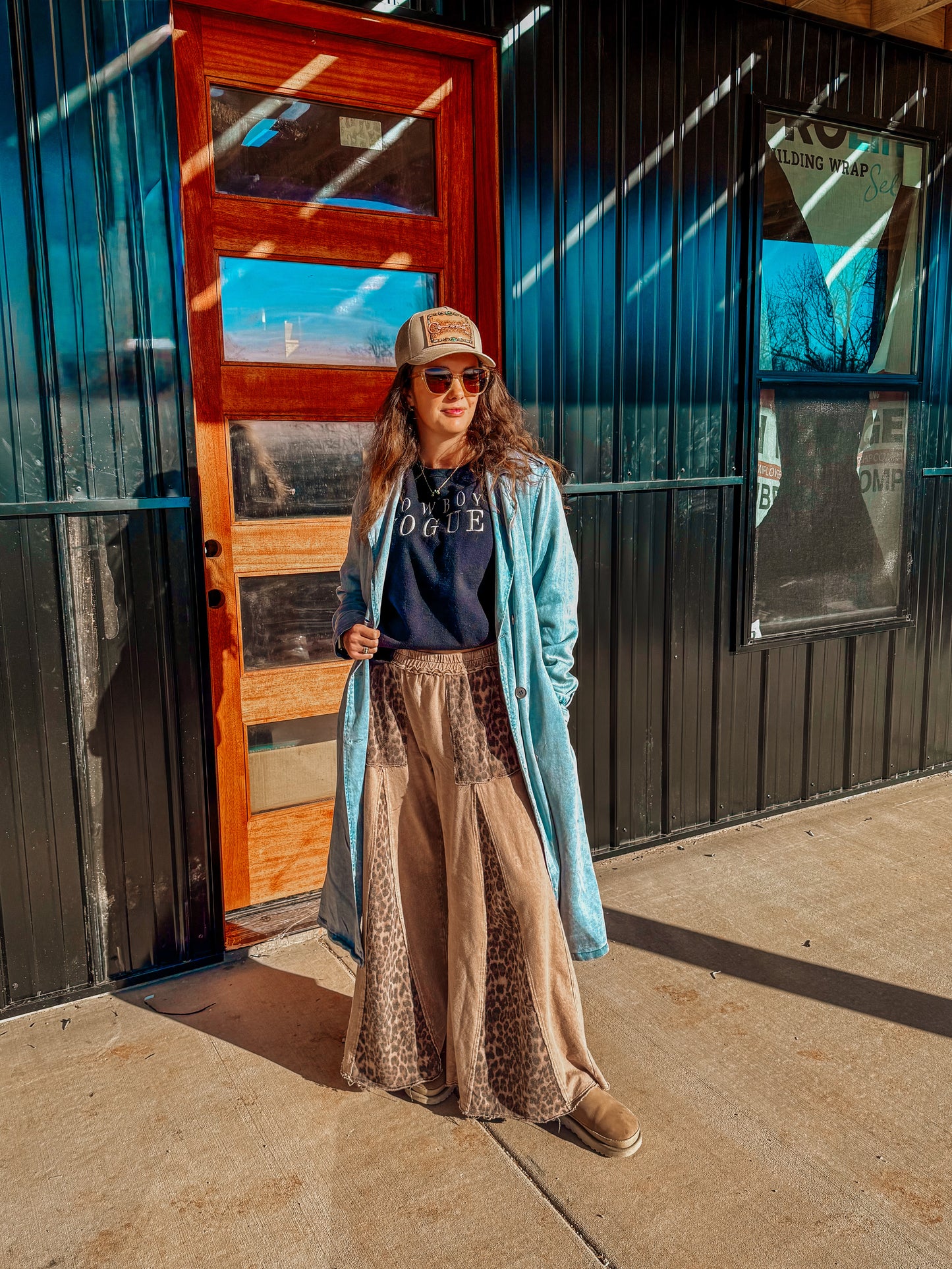 Mineral Washed Leopard Print Flare Pants