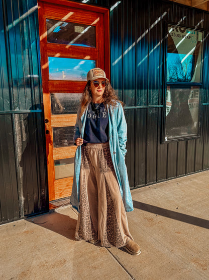 Mineral Washed Leopard Print Flare Pants