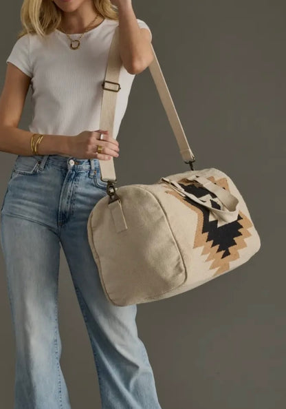 Cream, tan & black Aztec duffel