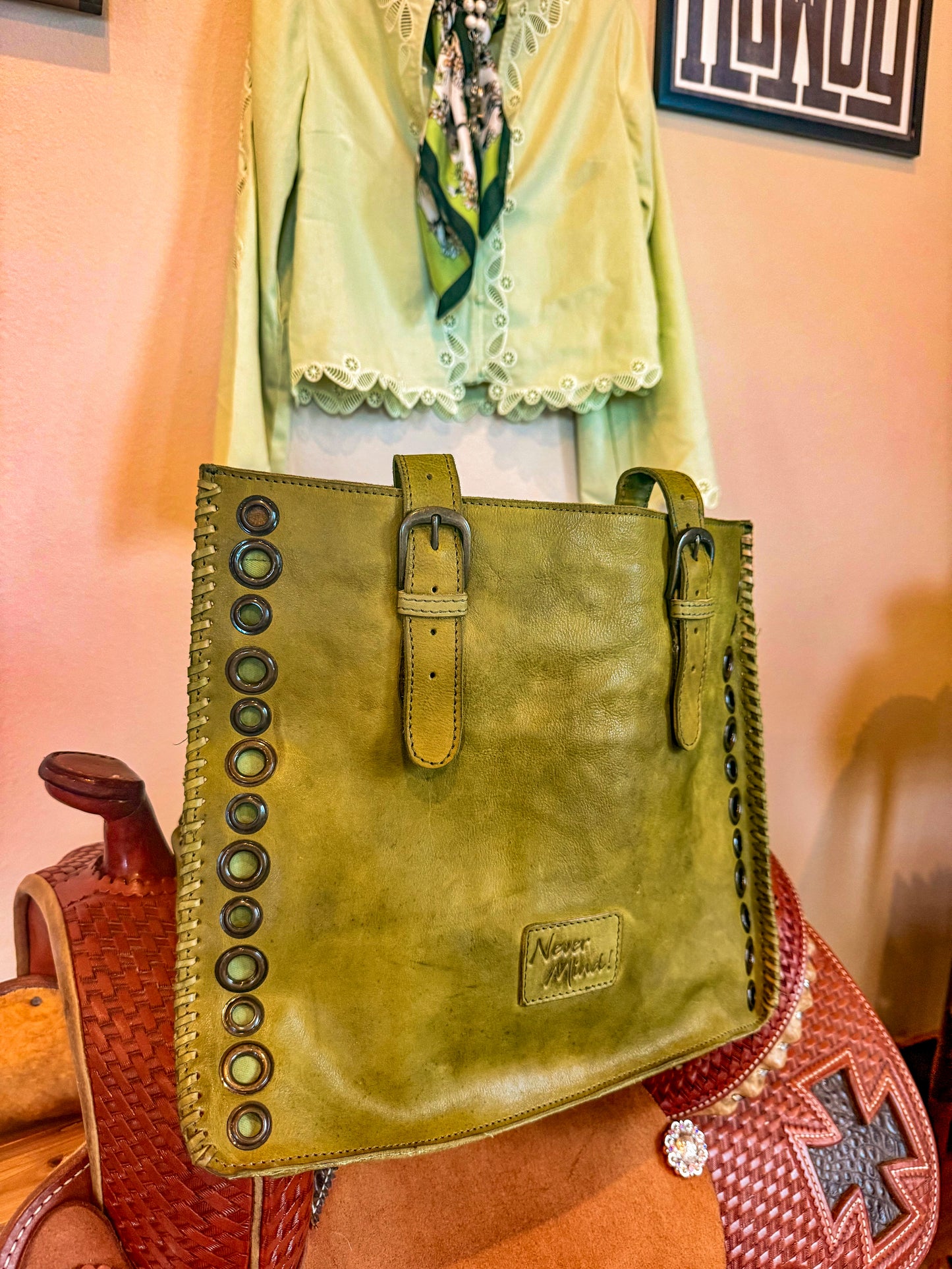 Matcha Green Genuine Leather Tote
