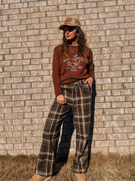 Espresso Plaid Wide Legs Pants