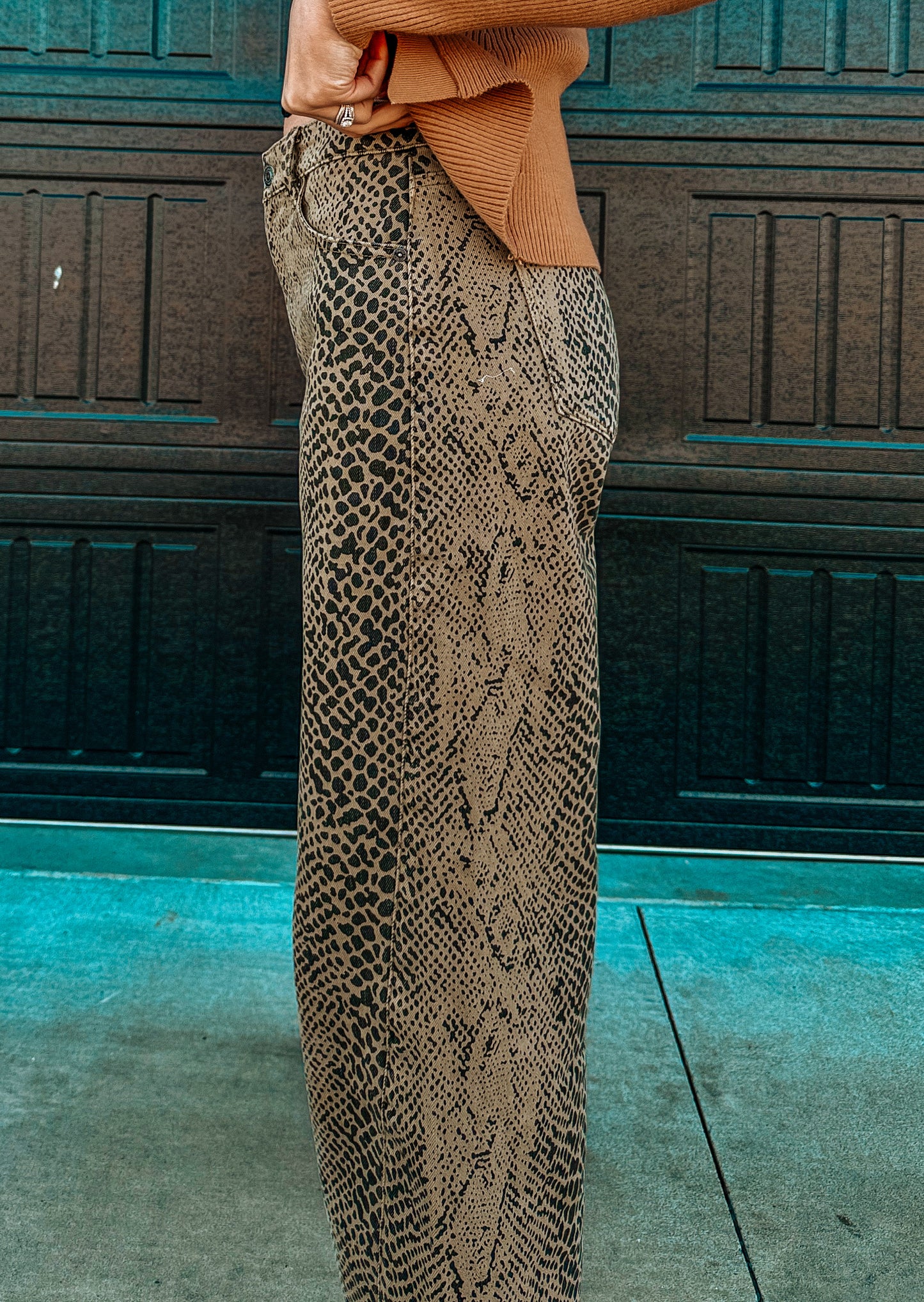 Kan Can Low Slung Python Wide Leg Jeans