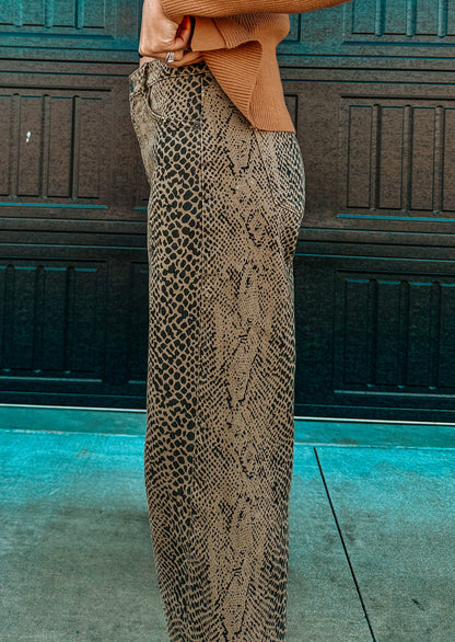 Kan Can Low Slung Python Wide Leg Jeans