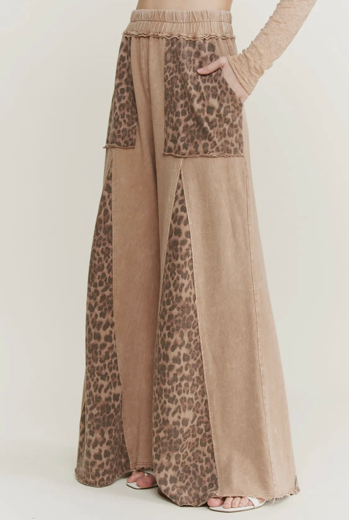 Mineral Washed Leopard Print Flare Pants