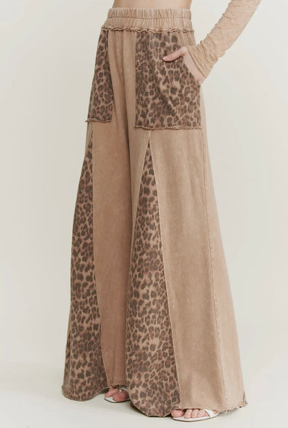 Mineral Washed Leopard Print Flare Pants