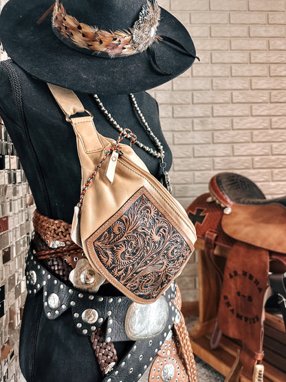 Western Tooled Leather Bum Bag