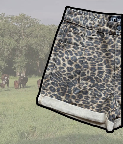 Leopard Denim Shorts