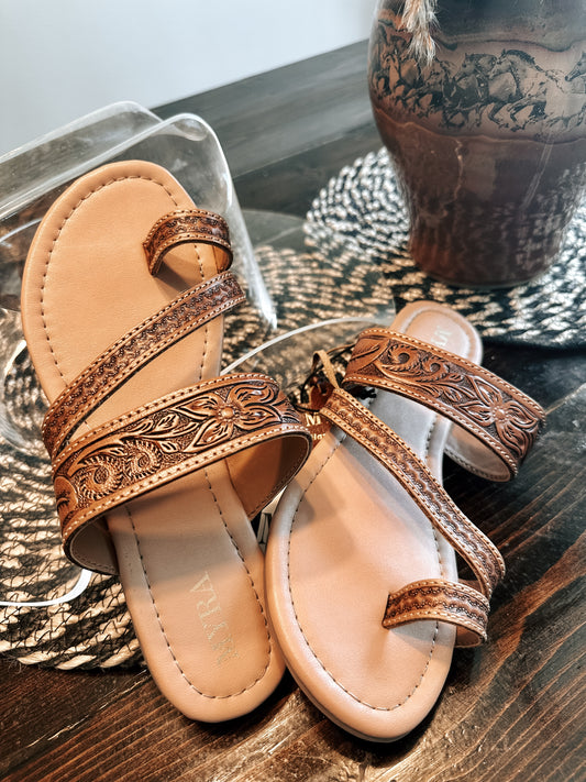 Ridge Tooled Leather Sandals