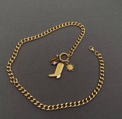 Western Boot Charm 18K Gold Plated Ss Necklace