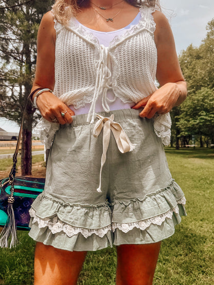 Teal Bloomer Ruffle Shorts