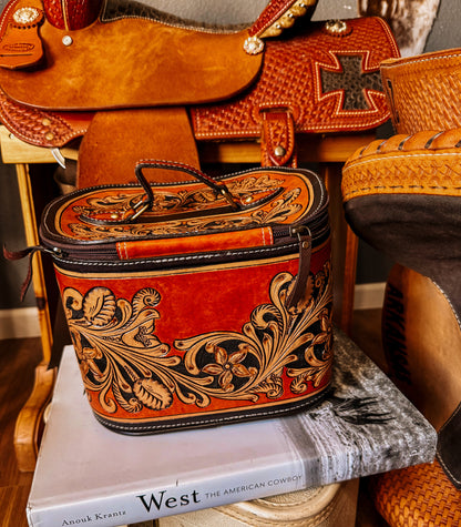 Rust Tooled Leather Train Case