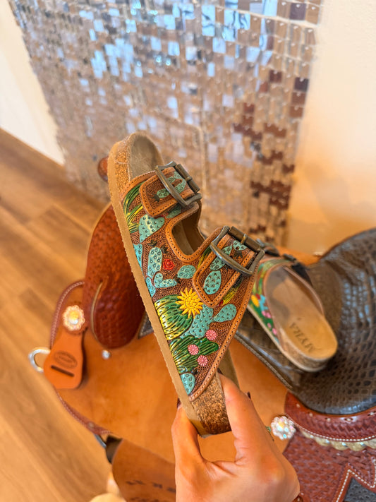 Tooled Leather Cactus Sandals — Size 8 (used in product photos