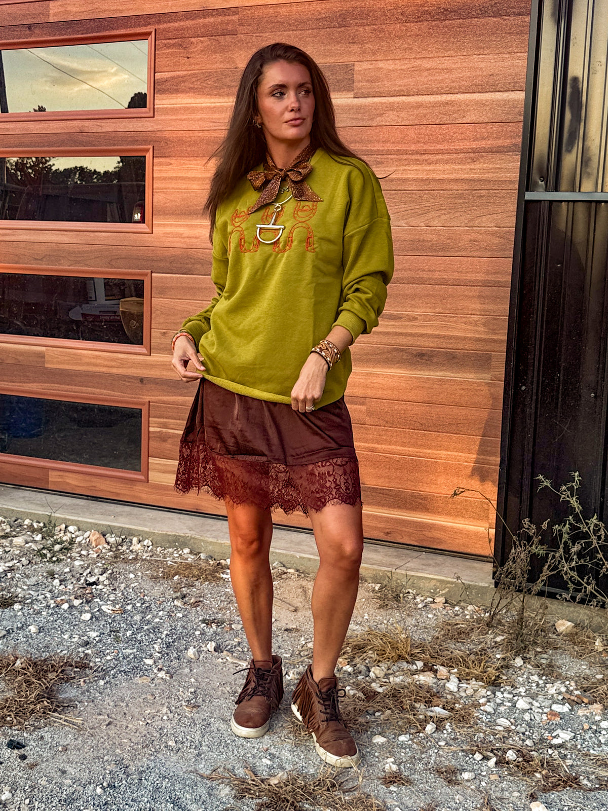 Chartreuse cowboy sweatshirt ￼