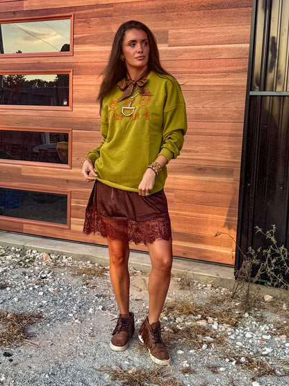 Chartreuse cowboy sweatshirt ￼