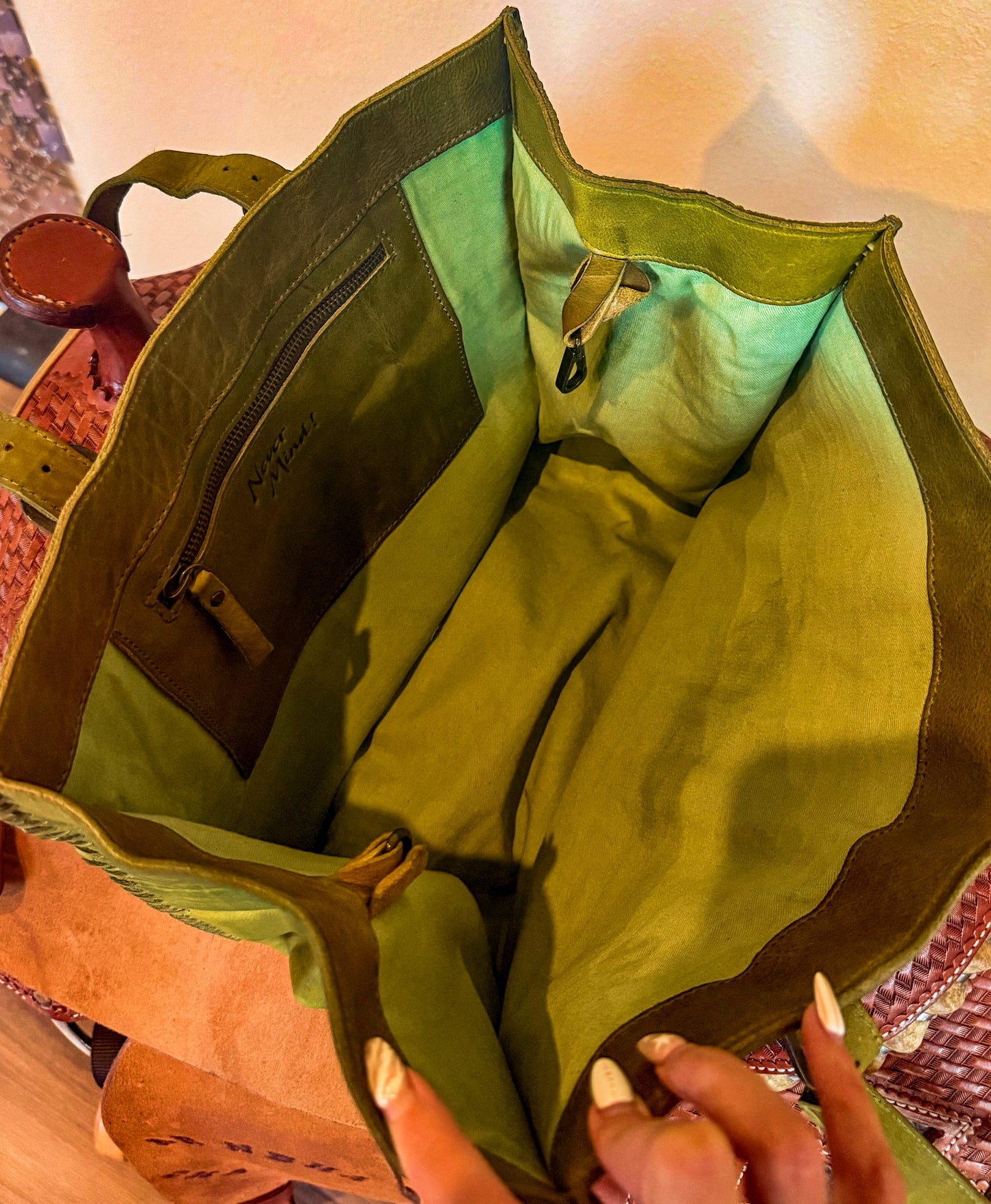 Matcha Green Genuine Leather Tote
