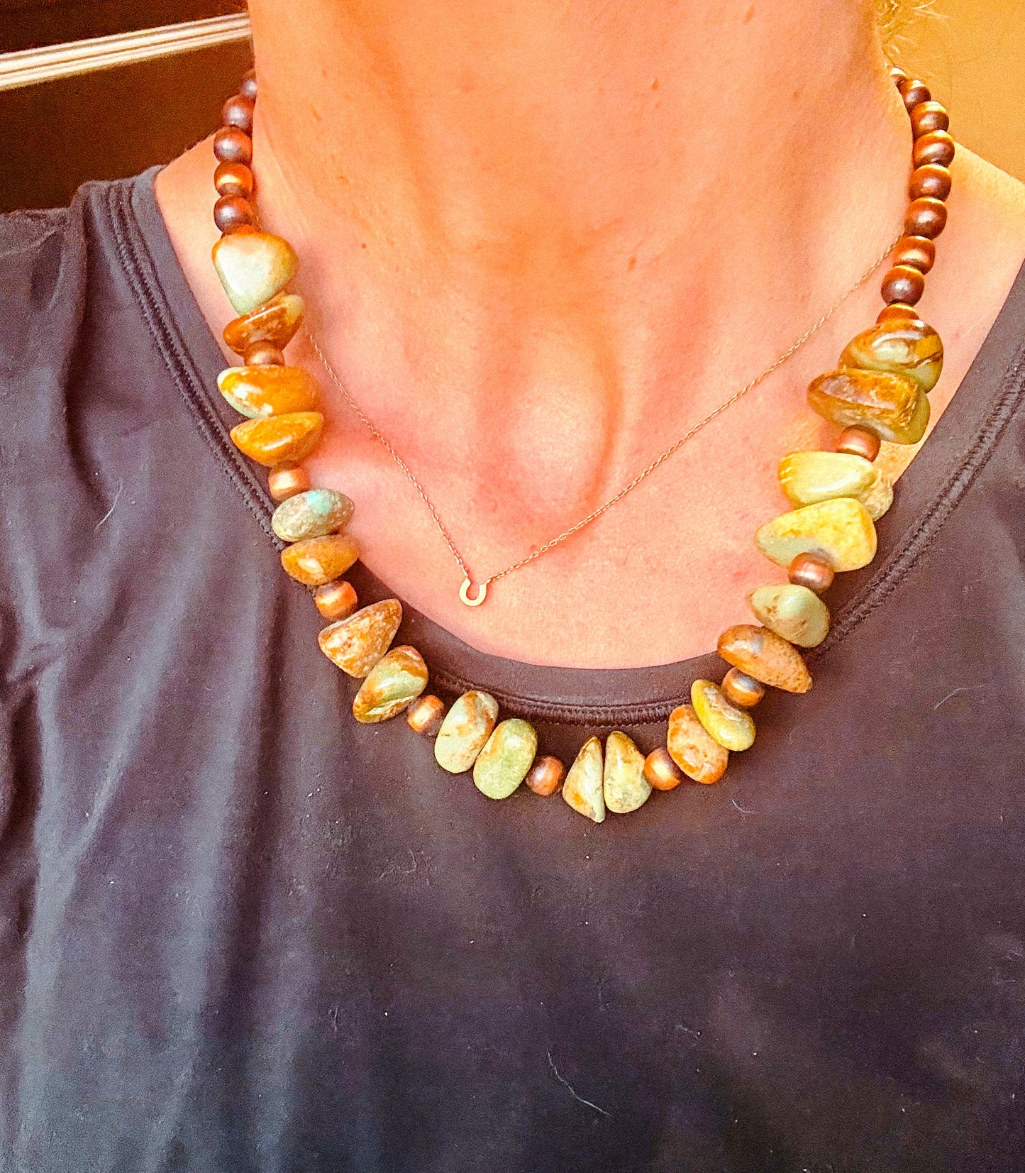 Natural Green Ribbon Turquoise Copper Necklace