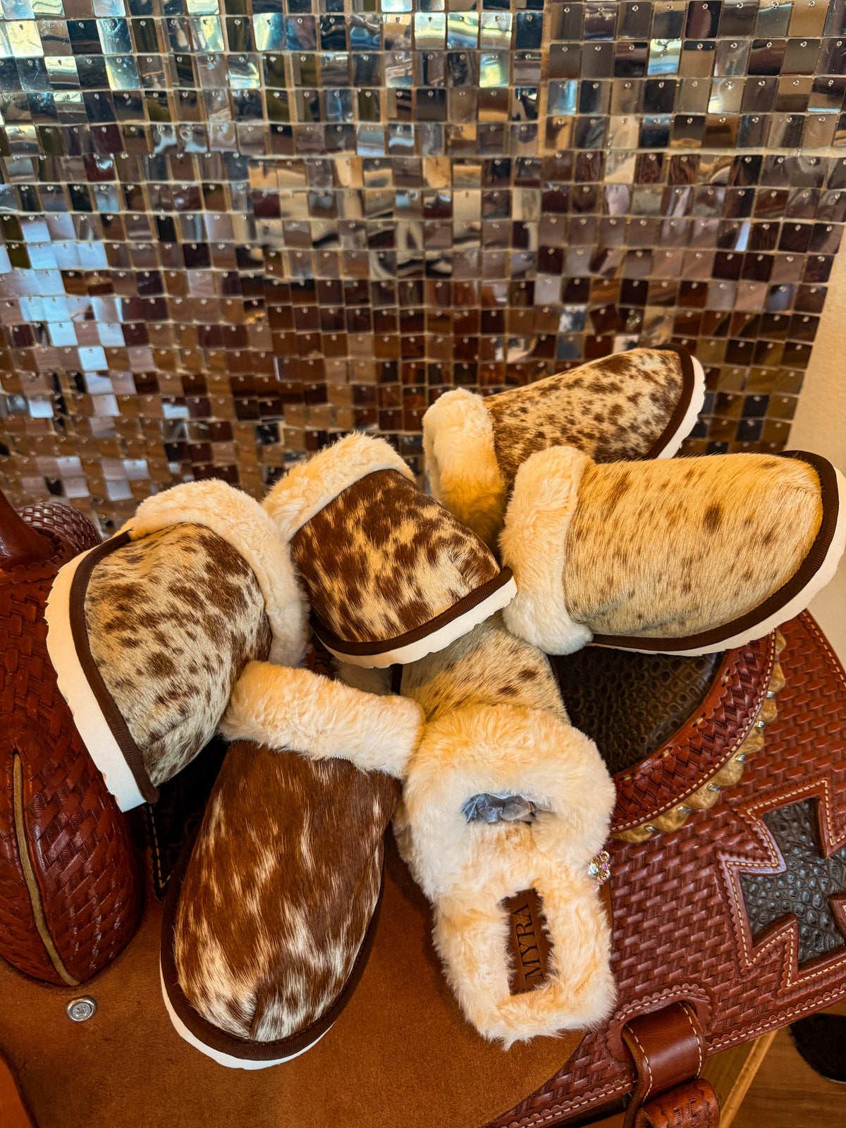 Cowhide House Shoes Slippers