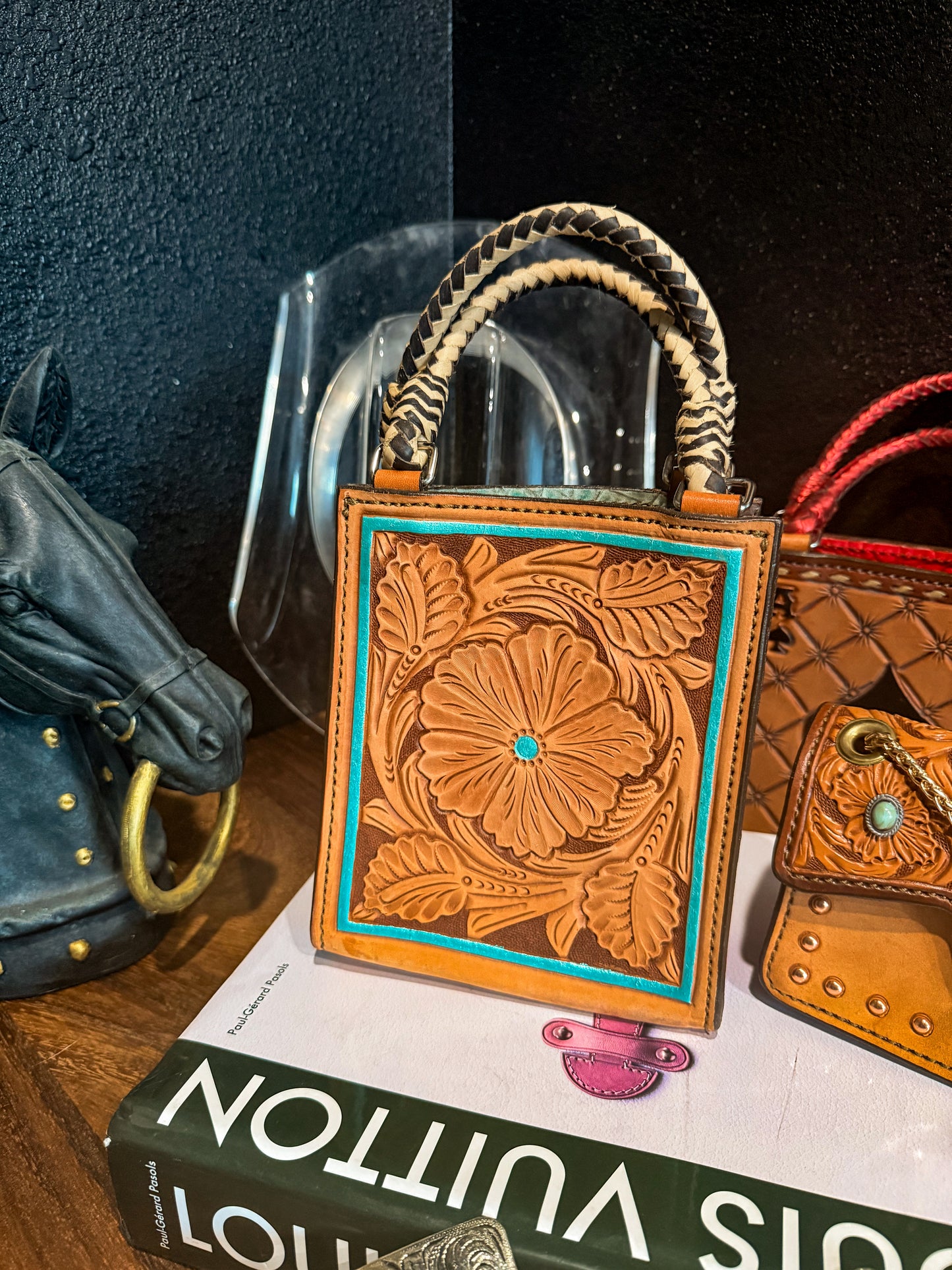 Tooled Leather Card Handbag